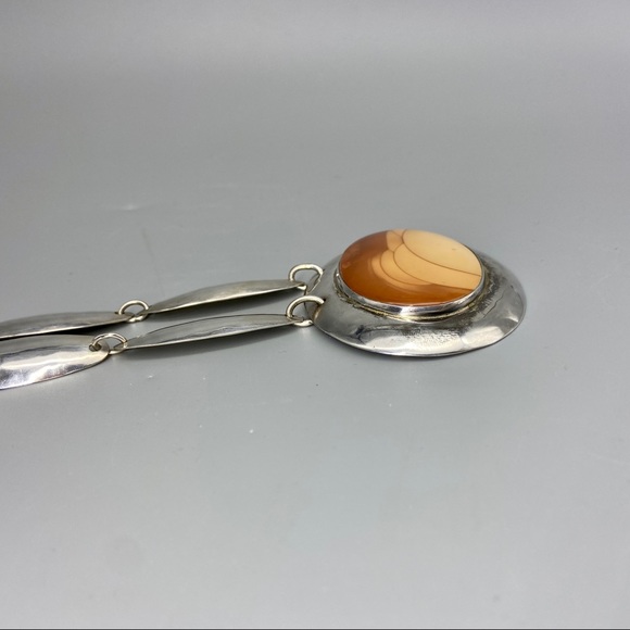 Vintage Sterling Silver & Bruneau Jasper Medallion Necklace - Picture 6 of 16